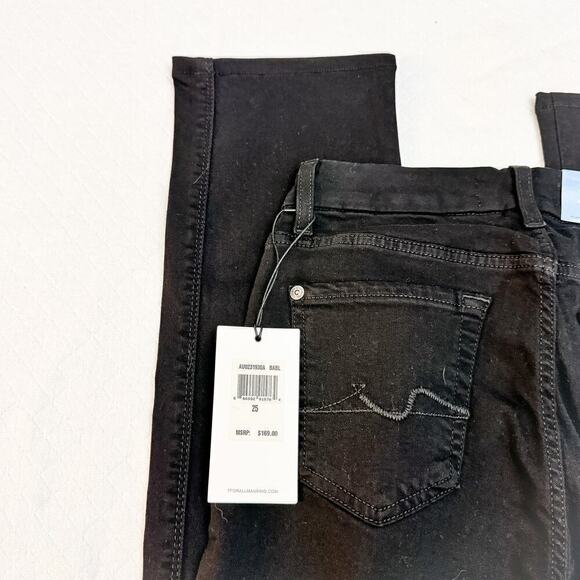 7 For All Mankind Kimmie Straight Black Denim Jeans NWT Size 25 - Picture 7 of 9